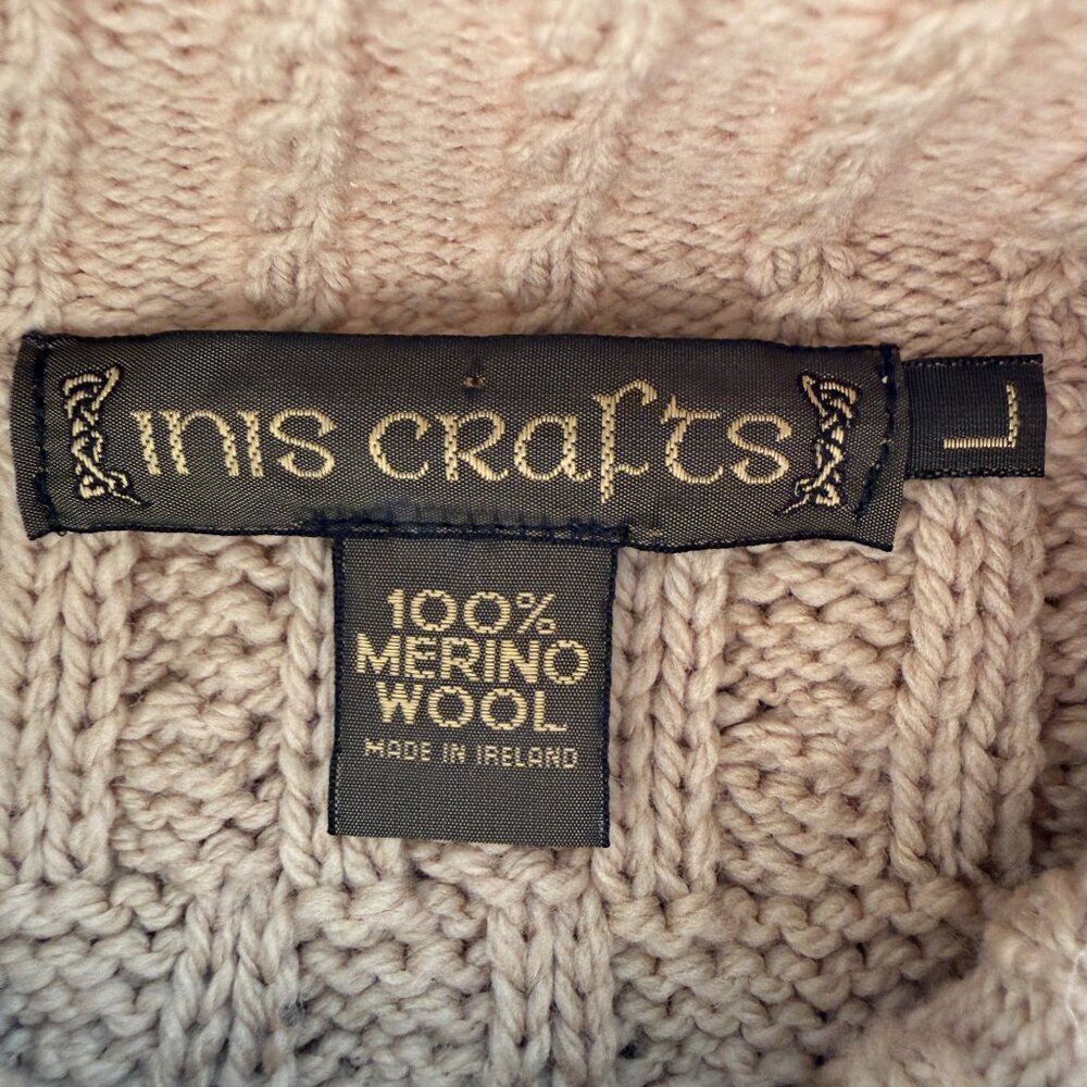 Inis Crafts One Button Merino Wool Cardigan Womens Size L Fisherman Cabincore - Picture 6 of 8